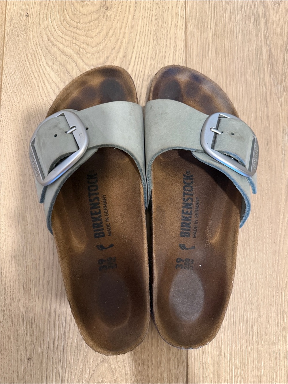 Birkenstock Madrid Single Strap Sandal in Light Sage with Silver Buckle